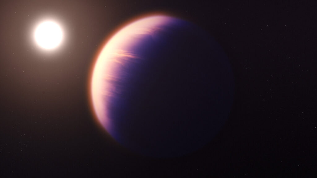 Artist impression of WASP 39 b and its star pillars