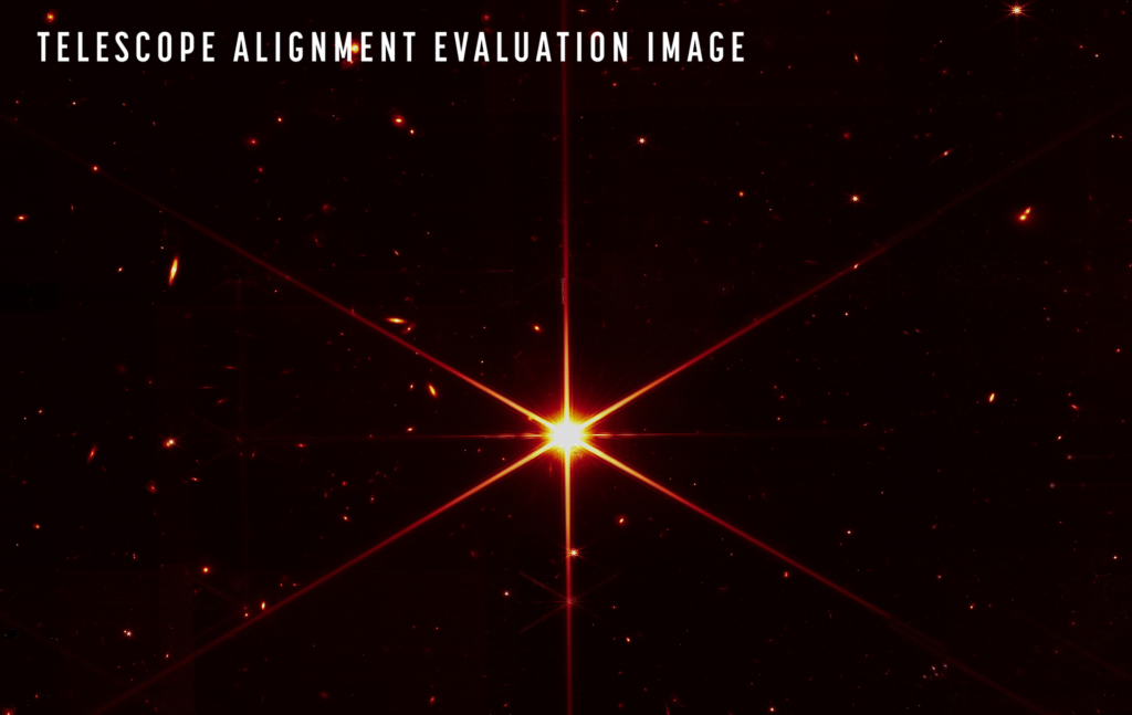 Webb reaches alignment milestone image of focused star pillars