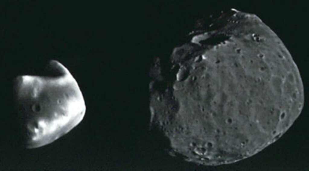 Mars asteroid sized satellites Deimos and Phobos pillars