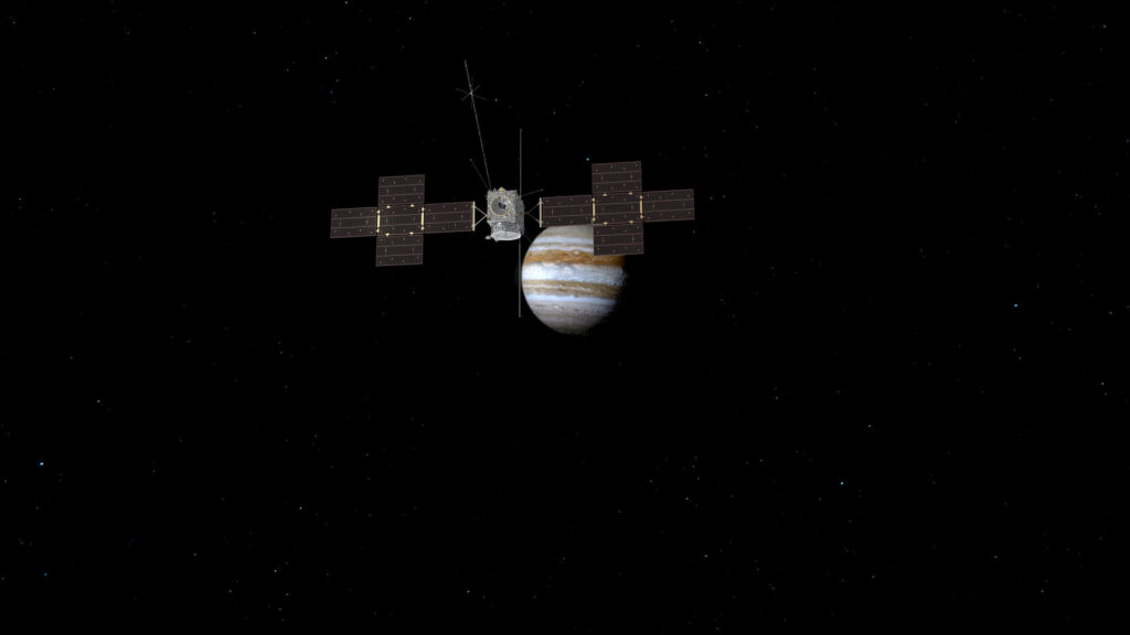 Juice orbiting Jupiter artist s impression pillars