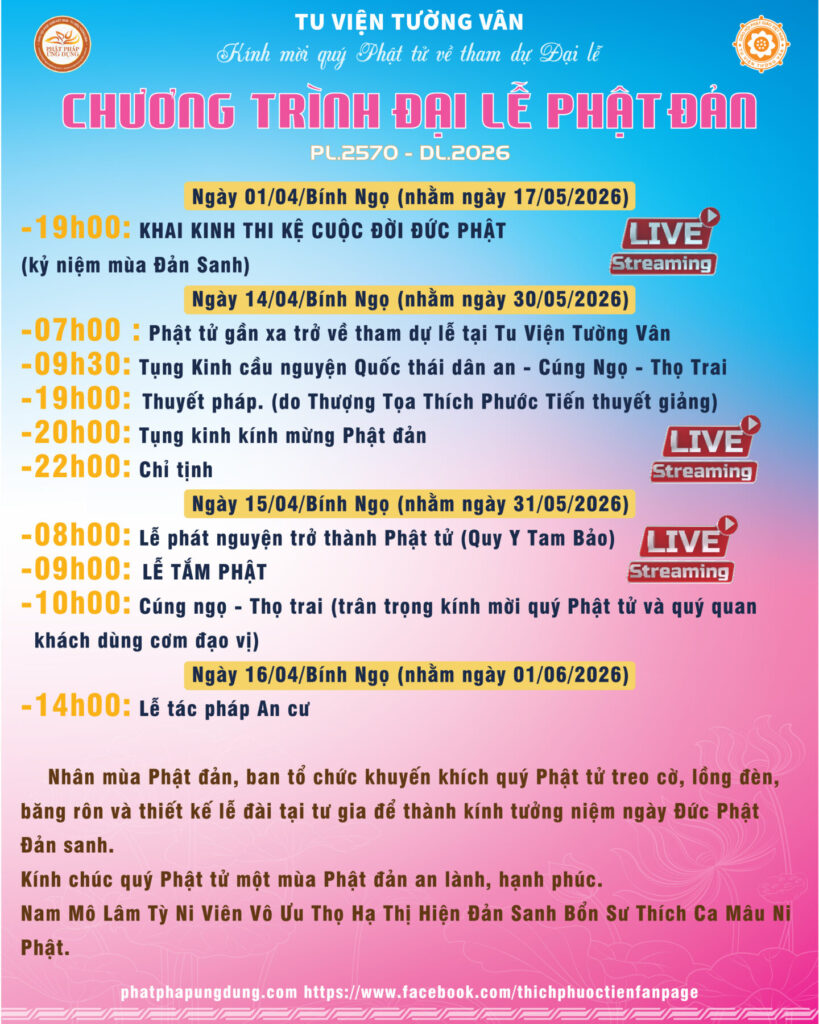 Chương Trình ĐẠI LỄ PHẬT ĐẢN PL: 2570 – DL: 2026 - Tin Tức 1 CHUONG TRINH LE PHAT DAN 2026